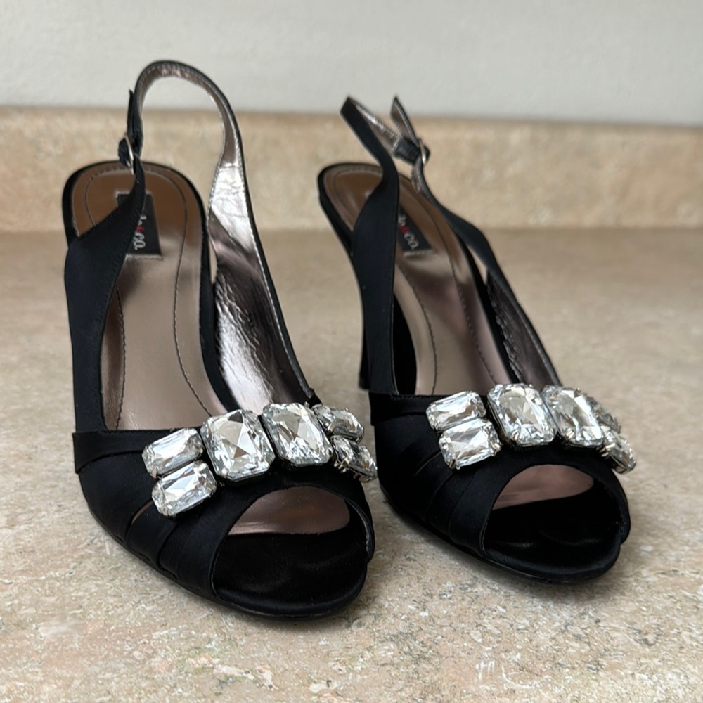 Style and Co Elegant Black Slingback Heels with Crystal Embellishments